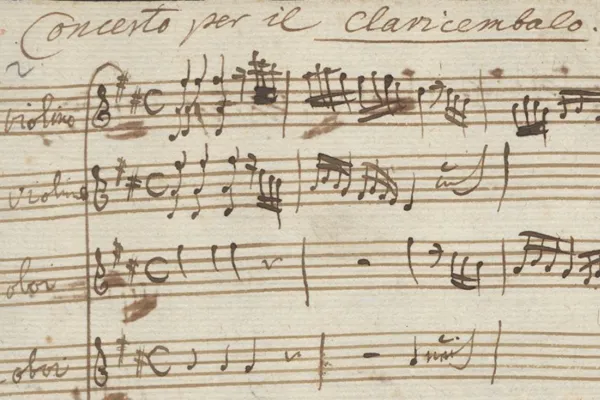 Dettaglio di una fonte manoscritta d'un concerto di cembalo